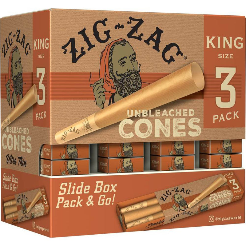 Zig-Zag King Size Unbleached Paper Cones (3ct)