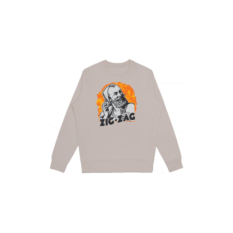 Zig-Zag Old School Boris Crew Neck Fleece - Stone